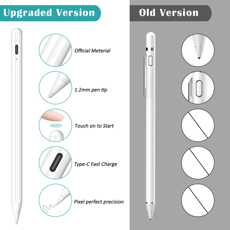  [AUSTRALIA] - Granarbol Stylus Pen for iPad Pencil,Rechargeable Active Stylus Pen Fine Point Digital Stylist Pencil Compatible with iPad/iPad Pro/Mini/Air/ iPhone,Capacitive Touch Screens Cellphone Tablets White