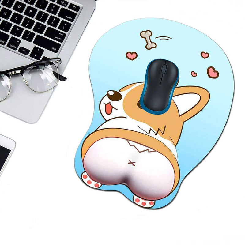 Tidoopu Anime Corgi Mouse Pad with Wrist Support Gel Ergonomic Dog 3D Mousepad for Office PC Laptops (Blue) A-Blue - LeoForward Australia