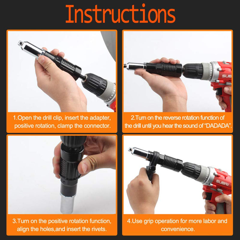 Cordless Drill Electric Rivet Gun Adapter-Professional Riveting Insert Nut Hand Tool Kit with Aluminum Casting Housing and a Non-slip Handle-4pcs Convertible Head and a Wrench Riveting Tool Adapter - LeoForward Australia