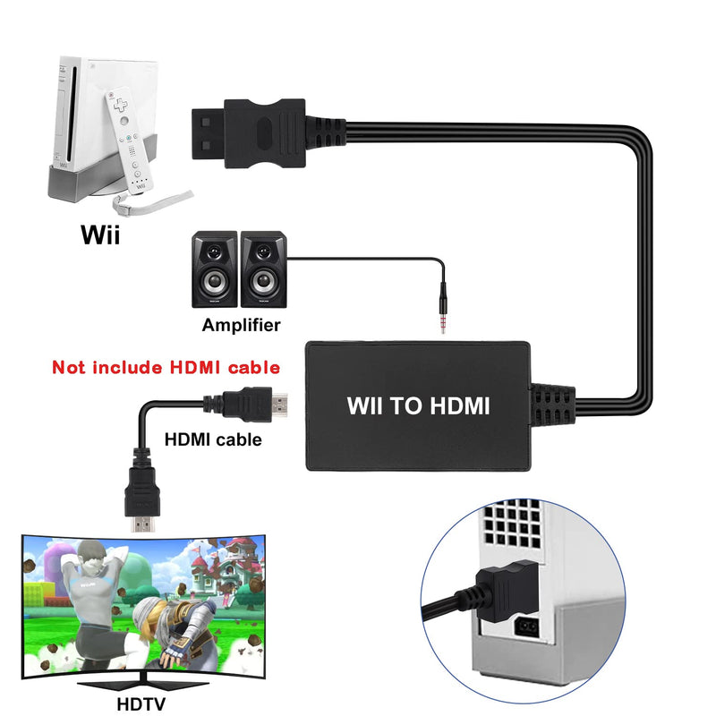  [AUSTRALIA] - Wii to HDMI Converter, Wii to HDMI Adapter 1080p 720p Output Video and Audio with 3.5mm Jack Audio, Support All Wii Display (Black) black