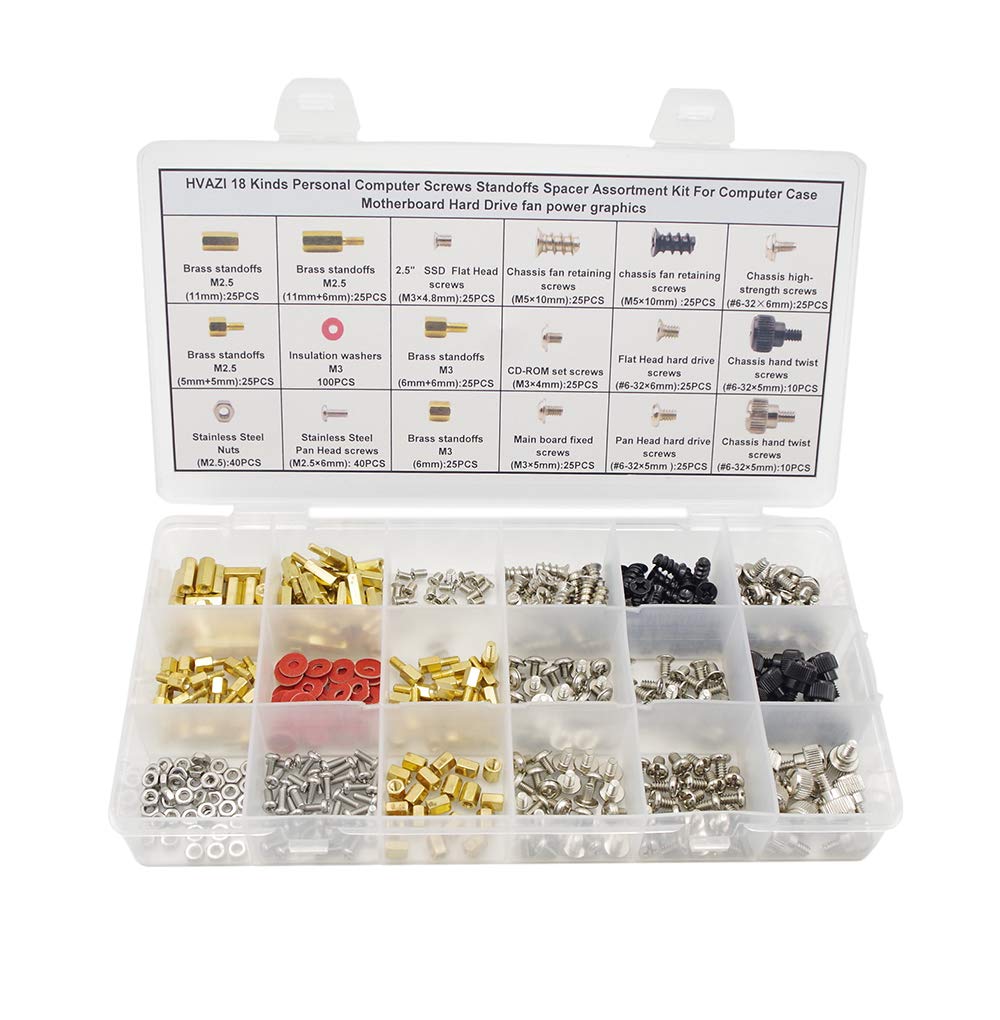  [AUSTRALIA] - HVAZI 18 Kinds Personal Computer Screws Standoffs Spacer Assortment Kit for Computer Case Motherboard Hard Drive Fan Power Graphics