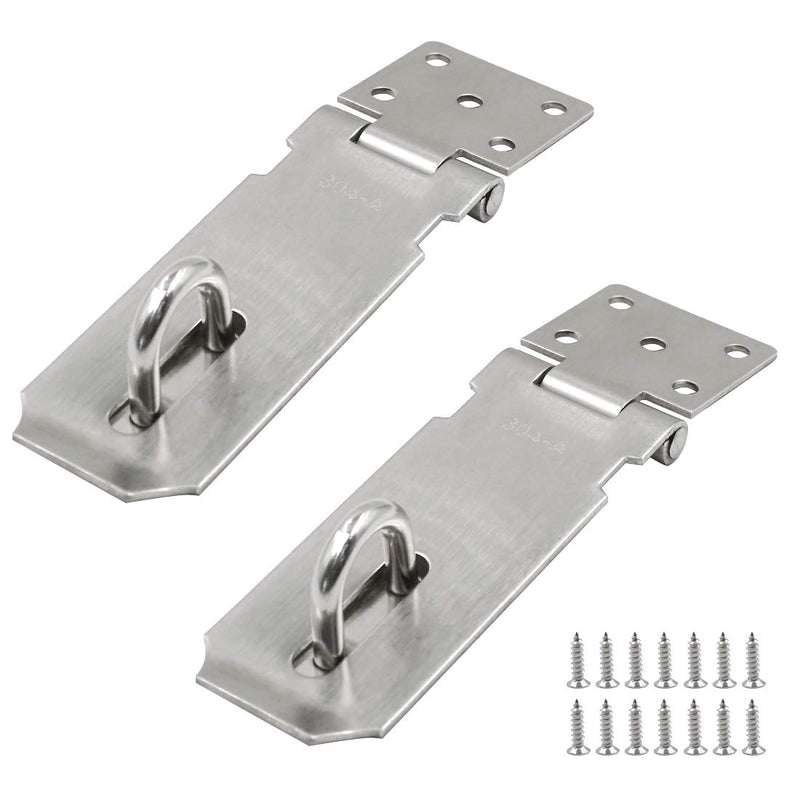  [AUSTRALIA] - Augiimor 4 Inch Padlock Hasp Door Locks Hasp Latch Heavy Duty 304 Stainless Steel Safety Hasp with Screws, Brushed Finish, Silver, 2PCS Straight