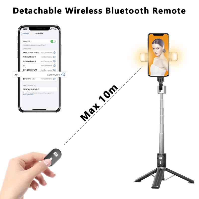  [AUSTRALIA] - Selfie Stick with Tripod, Selfie Stick with 2 Fill Light, 360 Rotation Phone Tripod Stand with Detachable Wireless Remote, Compatible with iPhone 13/12/11/XR/X/Pro Max, Samsung and Smartphone