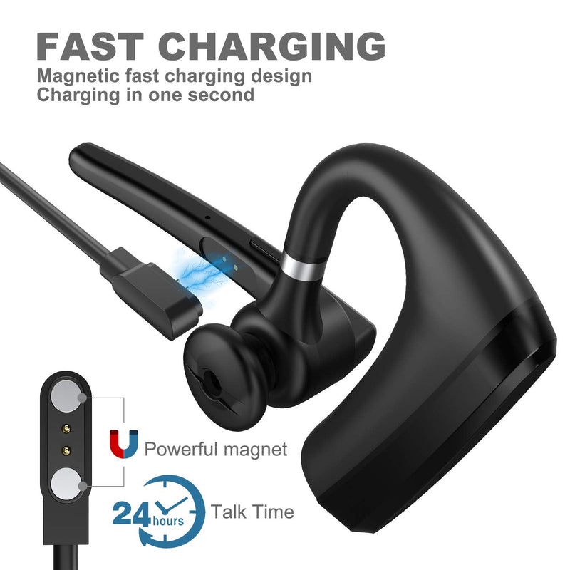  [AUSTRALIA] - Bluetooth Headset V5.0, Wireless Bluetooth Earpiece 24Hrs HD Calling,CVC8.0 Dual Mic Noise Cancelling, Hands-Free Bluetooth Earphone for Driving/Business/Office Black