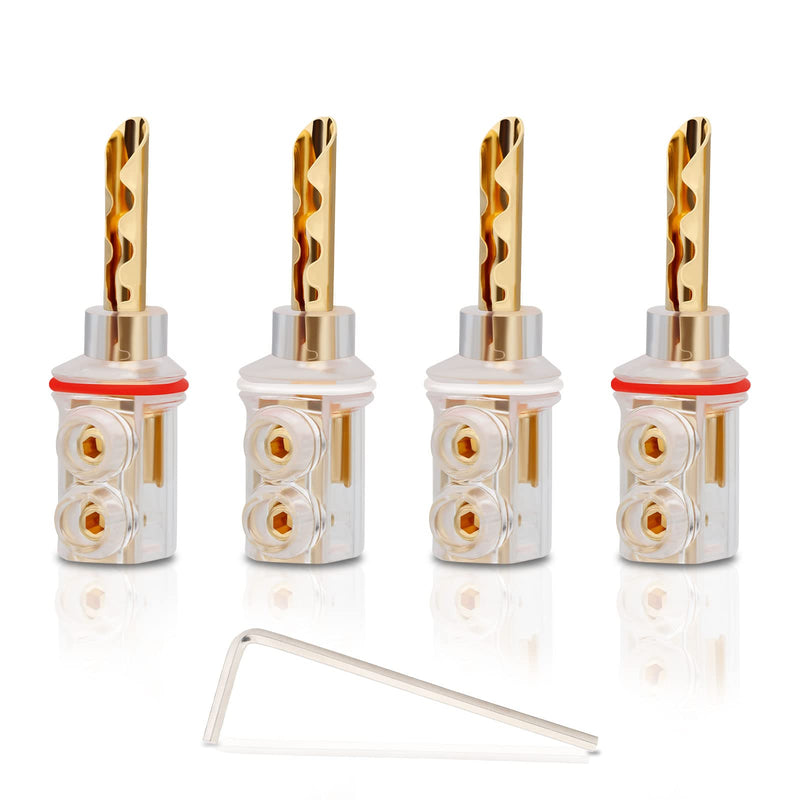  [AUSTRALIA] - Preffair 4Pcs 24K Gold Plated BFA Locking Banana Plug Audiophile Transparent Z-Type Double Screw Connector Terminal with Allen Wrench for Speaker Wire HiFi Audio Cable Cord DIY.