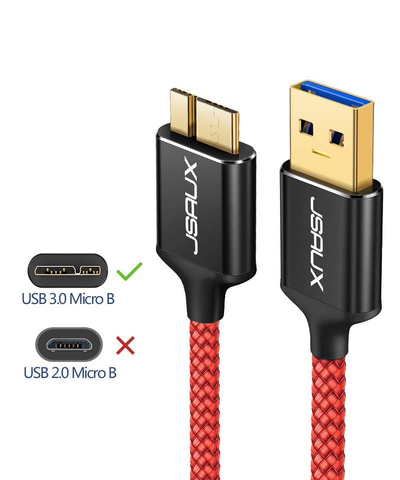 Micro USB 3.0 Cable, JSAUX USB A Male to Micro B Cable 2 Pack [3.3FT+6.6FT] External Hard Drive Cable Galaxy S5 Nylon Braided Cord for Samsung Galaxy S5, Note 3, Seagate Hard Drive, WD Hard Drive-Red red - LeoForward Australia