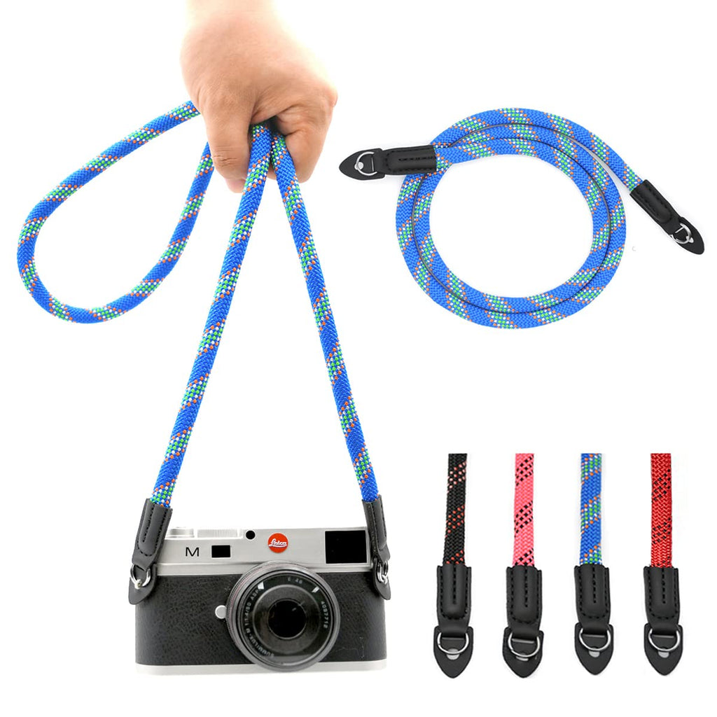  [AUSTRALIA] - Eorefo Camera Strap Vintage 100cm Nylon Climbing Rope Camera Neck Shoulder Strap for Micro Single and DSLR Camera(Blue) Blue