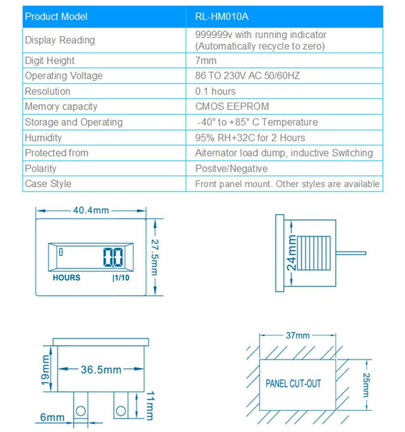  [AUSTRALIA] - Runleader Digital LCD Hour Meter, AC 86V to 230V, Waterproof Design, Use For ZTR Lawn Mower Tractor Generator Golf cart Club car Scrubber Marine ATV Motor Compressor and other Powered Equipment AC86-230V