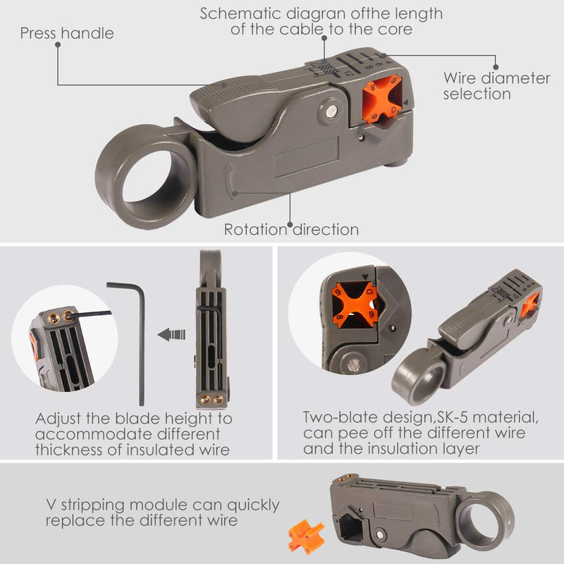  [AUSTRALIA] - Coax Cable Crimper, Coaxial Compression Tool Kit Wire Stripper with F RG6 RG59 Connectors (Updated Module) Updated Module
