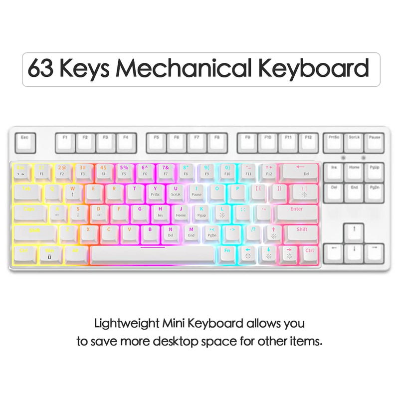  [AUSTRALIA] - abucow 60% Mechanical Keyboard Wired Hot Swappable Gaming Keyboard 63 keycaps for PC/Mac (White&63) White&63