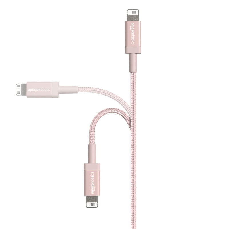 Amazon Basics Nylon USB-A to Lightning Cable Cord, MFi Certified Charger for Apple iPhone, iPad, Rose Gold, 3-Ft 3 Foot 1-Pack - LeoForward Australia