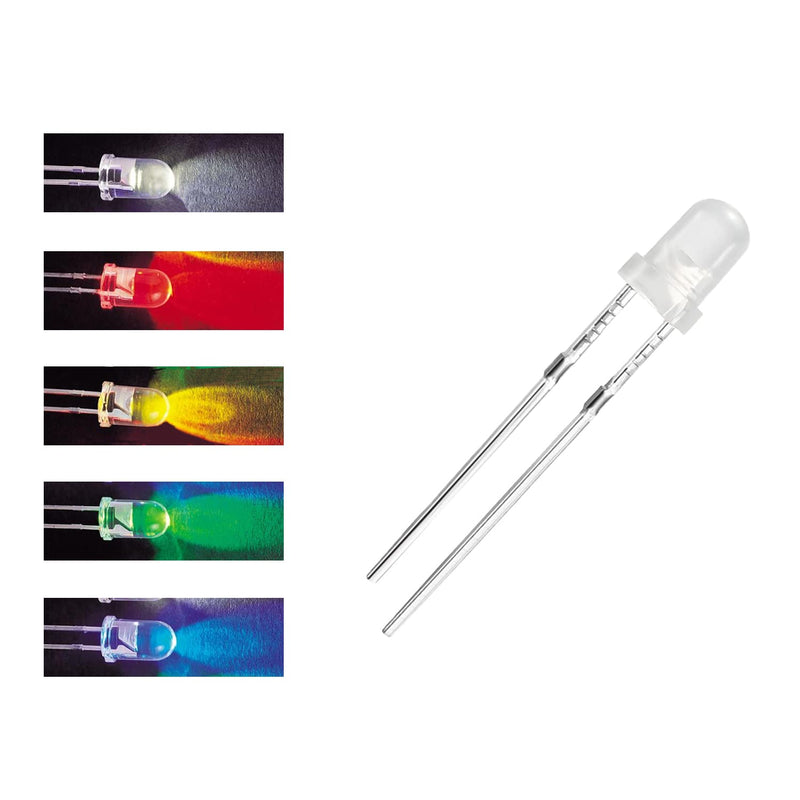  [AUSTRALIA] - HUAREW 10 values 500 pieces LED light diode 3 mm 5 mm with white, red, yellow, green, blue 5 colors classification kit
