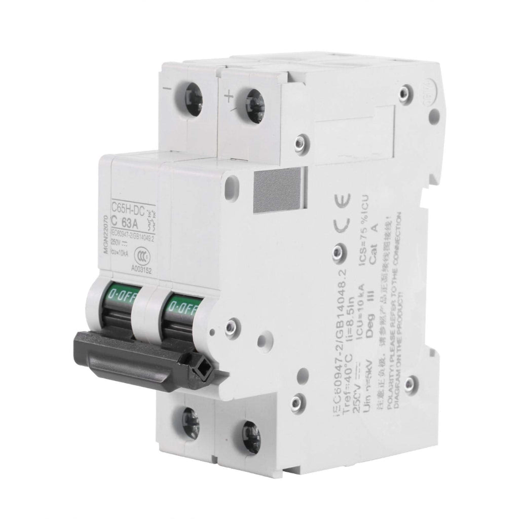  [AUSTRALIA] - 2P DC low voltage circuit breaker, 250V 16A/25A/32A/40A/60A C65H-DC interrupter low voltage for solar panels grid system pole vacuum circuit breaker (63A) 63A