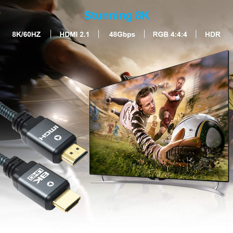 Yauhody 8K HDMI 2.1 Cable 6ft, 48Gbps Ultra High Speed Heavy Duty Nylon Braided HDMI 2.1 Cord, Real 8K@60Hz, 10K, 4K@144Hz, 4K@120Hz, eARC, HDCP 2.2 & 2.3, Dynamic HDR, 3D for Monitor, TV (6 Feet) 8K-6ft - LeoForward Australia