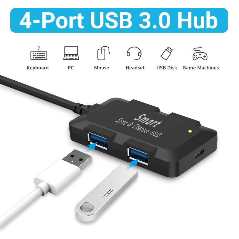 USB 3.0 Hub 4-Port USB C Hub to USB 3.0 Hub Adapter Ultra-Slim Data USB Hub 2.5ft Extended Cable Compatible Laptop, Surface Pro,XPS,PC,Camera,Flash Drive,Mobile HDD,Type C Devices SHARLLEN-(Black) - LeoForward Australia