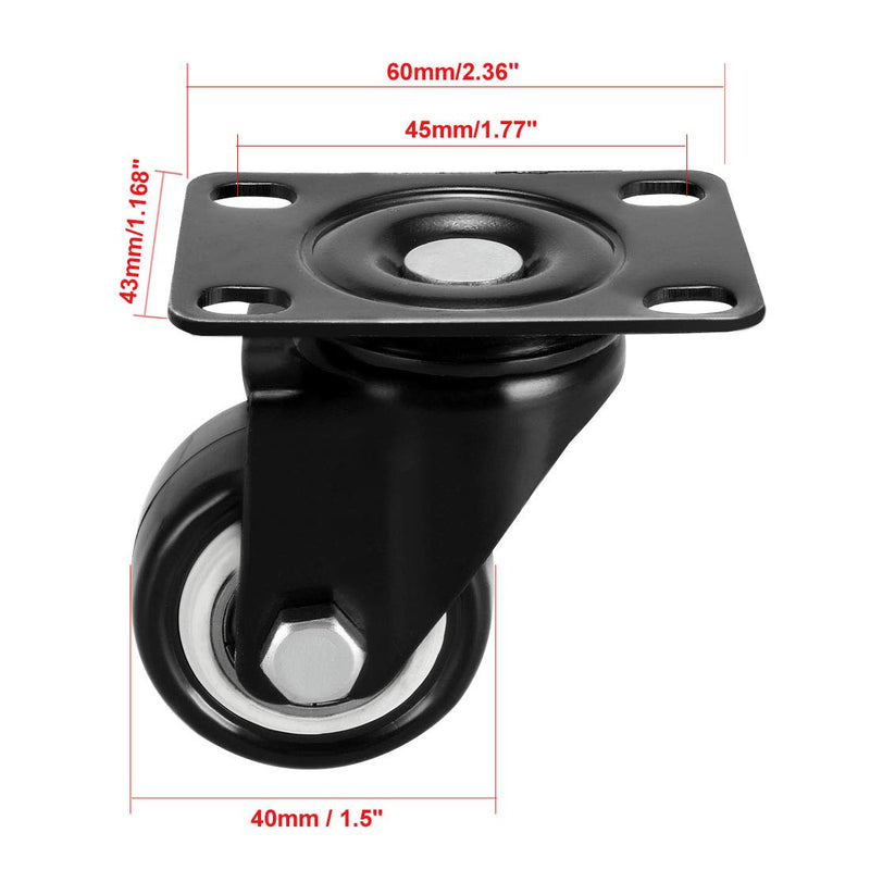  [AUSTRALIA] - uxcell Swivel Fixed Casters 1.5 Inch PU Top Plate Mounted Caster Wheels, 330lb Total Load Capacity, Pack of 4 (2 Pcs Swivel, 2 Pcs Fixed)