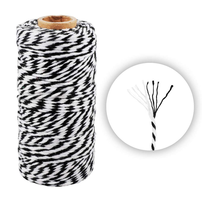  [AUSTRALIA] - KINGLAKE 328 Feet Baker's Twine,Cotton Crafts Twine,Heavy Duty Christmas Holiday Twine,Great Packing Twine Black and White String Black White