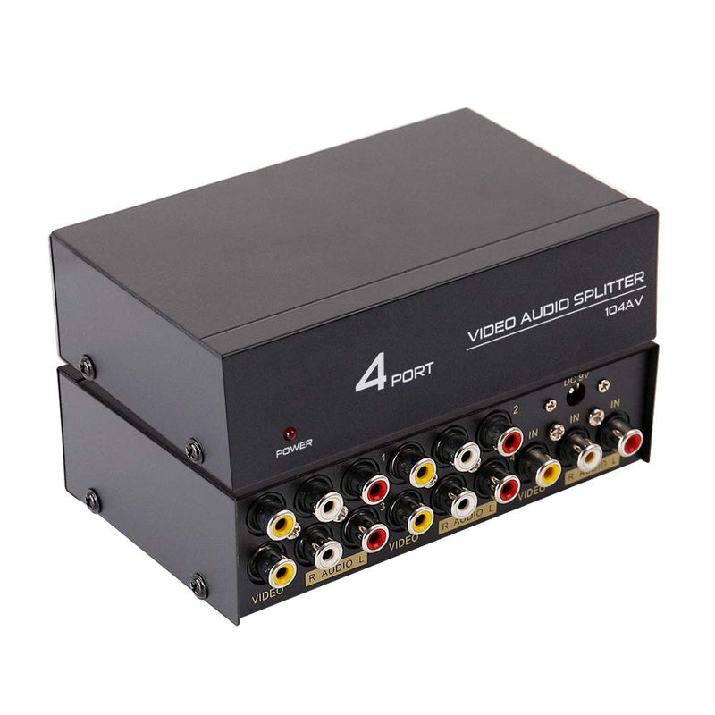  [AUSTRALIA] - DTECH Powered 4 Way 3 RCA Splitter Box 1 in 4 Out Composite Video Audio Distribution Duplicator with Power Adapter 4 Port RCA Splitter