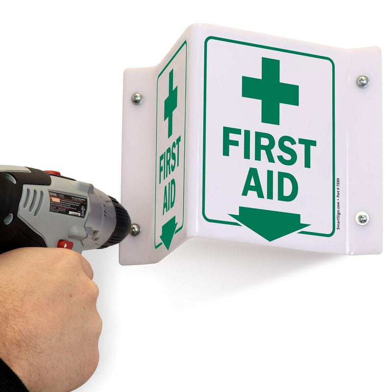  [AUSTRALIA] - SmartSign"First Aid" Projecting Sign with Down Arrow | 5" x 6" Acrylic