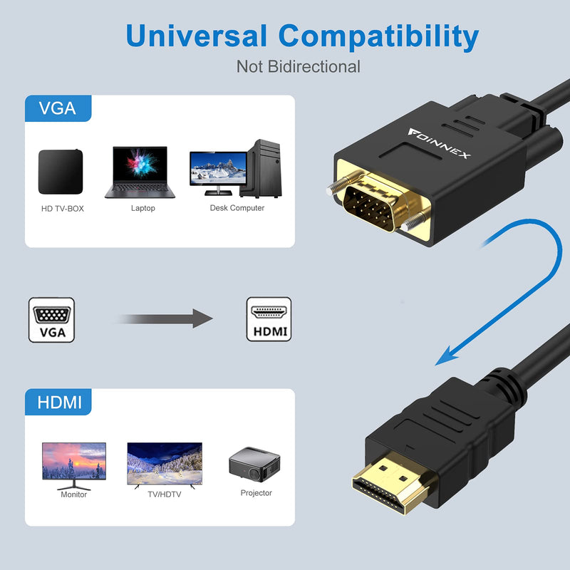  [AUSTRALIA] - VGA to HDMI Adapter Cable 10FT/3M (Old PC to New TV/Monitor with HDMI),FOINNEX VGA to HDMI Converter Cable with Audio for Connecting Laptop with VGA(D-Sub,HD 15-pin) to New Monitor,HDTV.Male to Male VGA to HDMI Cable 3M