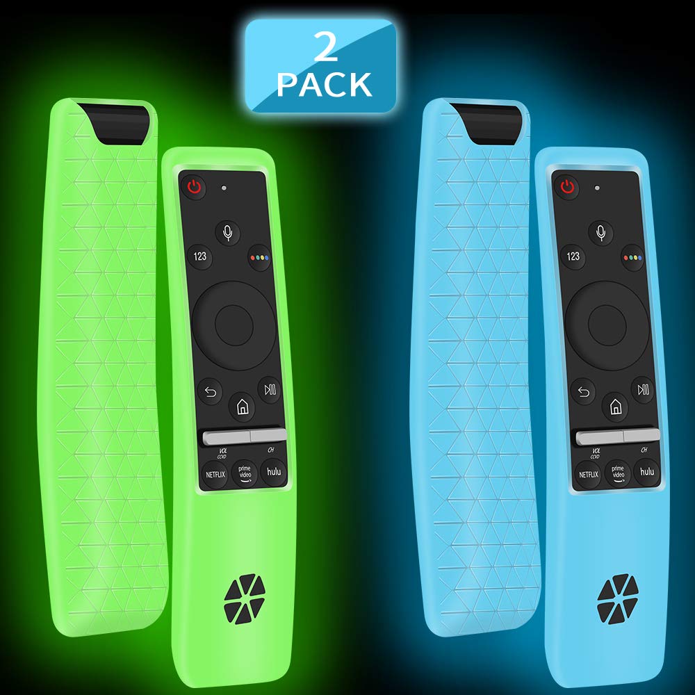  [AUSTRALIA] - 2Pack Silicone Protective Case for Samsung Smart TV Remote Controller BN59 Series,[Thicken Layer]Shockproof Remote Case Holder for Samsung 4K HDTV Curved Remote Battery Back Covers-Glowblue+Glowgreen