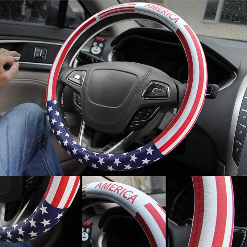  [AUSTRALIA] - Carmen American US Flag Steering Wheel Cover Best Festival Gift Universal 15 Inch