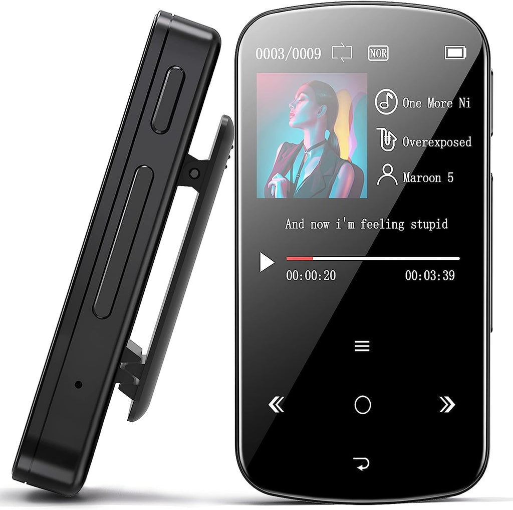  [AUSTRALIA] - 64GB MP3 Player with Bluetooth 5.2, Sensitive Touch Button&1.5" Colorful Screen, HiFi Music MP3 Player with Clip/Pedometer/Voice Recorder for Sports,Running,Walking, Earphone and Card Reader Included