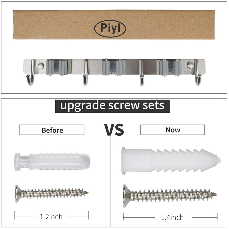  [AUSTRALIA] - Mop Broom Holder Heavy Duty Hooks Hanger Wall Mount 17” Stainless Steel Organizer for Home Laundry Bathroom Kitchen Garage Garden Utility Tools Rack Storage Durable Piyl 3 Racks 4 Hooks Brushed Steel