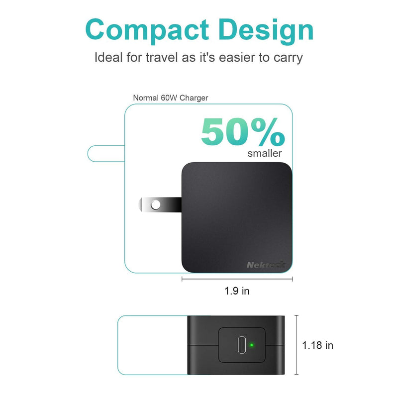  [AUSTRALIA] - Nekteck 60W USB C Charger [GaN Tech], PD 3.0 Fast Charger[USB-IF & ETL Certified] with Foldable Plug, Compatible with MacBook Air/Pro, iPad Air/Pro, iPhone 13 Pro Max, Switch, Galaxy, Pixel and More.