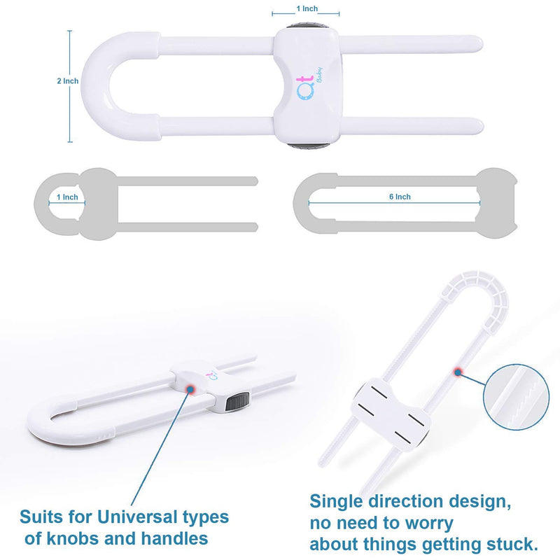 QT BABY Baby Proofing Cabinet Locks | Adjustable U Shaped Baby Safety Latches for Drawers, Fridge, Closet |Modern Baby Proofing Cabinet Lock with Extra Secure Lock Buttons (Pack of 2) Pack of 2 White - LeoForward Australia