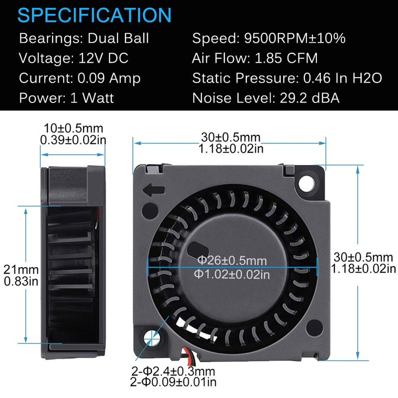  [AUSTRALIA] - Gdstime 30mm x 30mm x 10mm 12V Mini Brushless Cooling Blower Fan Dual Ball Bearing