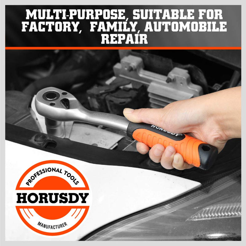  [AUSTRALIA] - HORUSDY 1/2" Drive Socket Ratchet Wrench,10" Quick-Release Composite Offset Ratchet, 72-Tooth Oval Head 1/2-inch