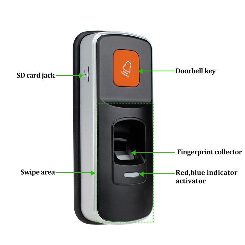 [AUSTRALIA] - HFeng Fingerprint Door Locks System RFID Access Control Reader Biometric Electronic Door Opener with Smart Key Cards WG26 SD Card