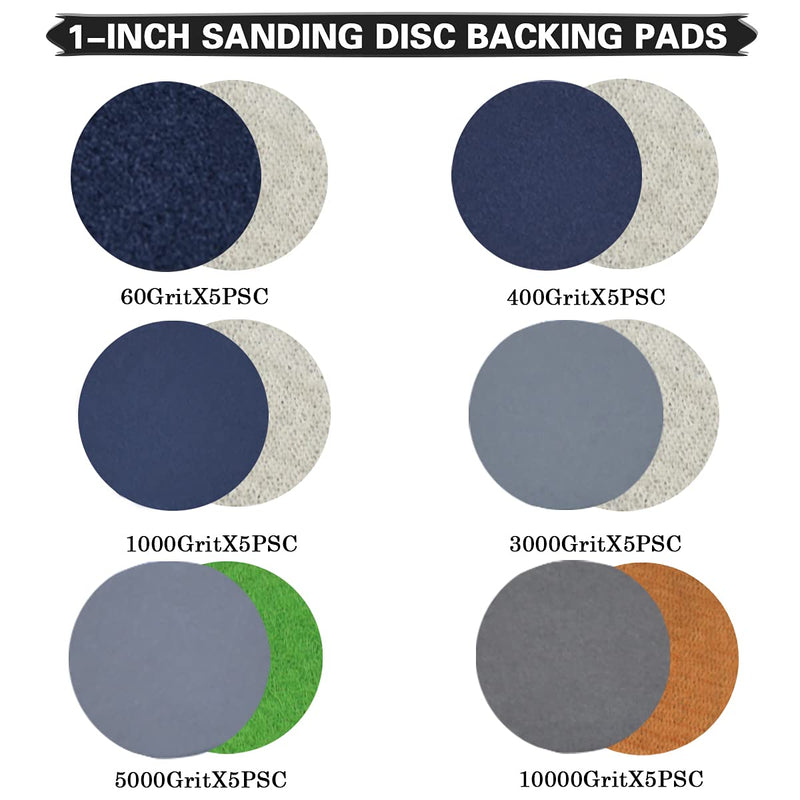  [AUSTRALIA] - 1 inch Sanding Disc Backing Pads, 30 Sheets 60-10000 Grit, Sandpaper Abrasive Tool with 1/8" Shank Backing Pad for Drill Grinder Rotary Tools and Wood Metal Mirror Jewelry, Car 3mm Shank