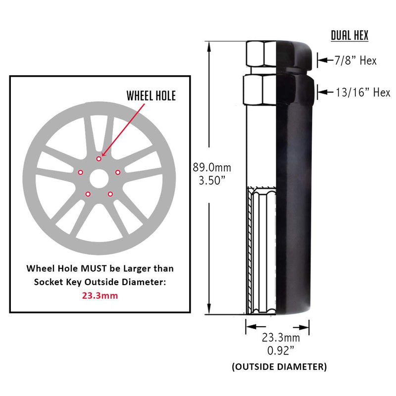 Wheel Accessories Parts 7 Point Spline Drive Tuner Socket Key Tool for 7 Spline Lug Nut. Dual Hex 7/8 and 21mm (13/16) (Truck) Truck - LeoForward Australia