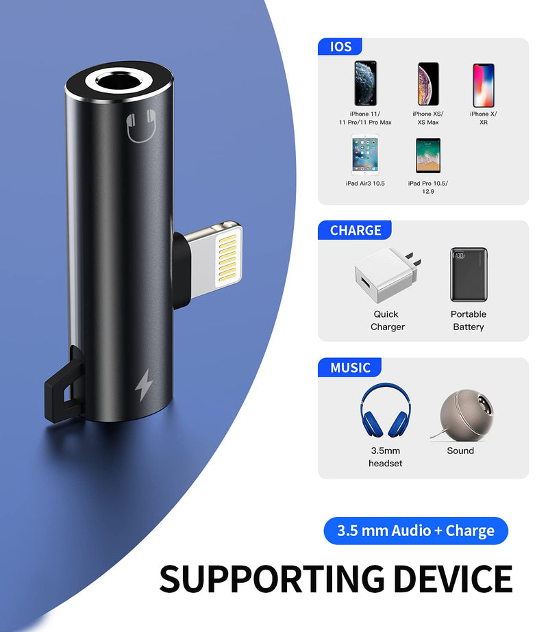  [AUSTRALIA] - Headphone Adapter Lightning to 3.5mm AUX Audio Jack and Charging Dongle Earphone Headset Splitter Compatible with iPhone 11 12 13 Mini pro max xs xr x 7 8 Ipad Air para Y Cable Cord Converter Earbud