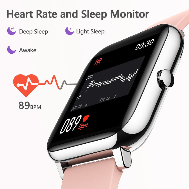  [AUSTRALIA] - Smart Watch, KALINCO Fitness Tracker with Heart Rate Monitor, Blood Pressure, Blood Oxygen Tracking, 1.4 Inch Touch Screen Smartwatch Fitness Watch for Women Men Compatible with Android iPhone iOS Pink