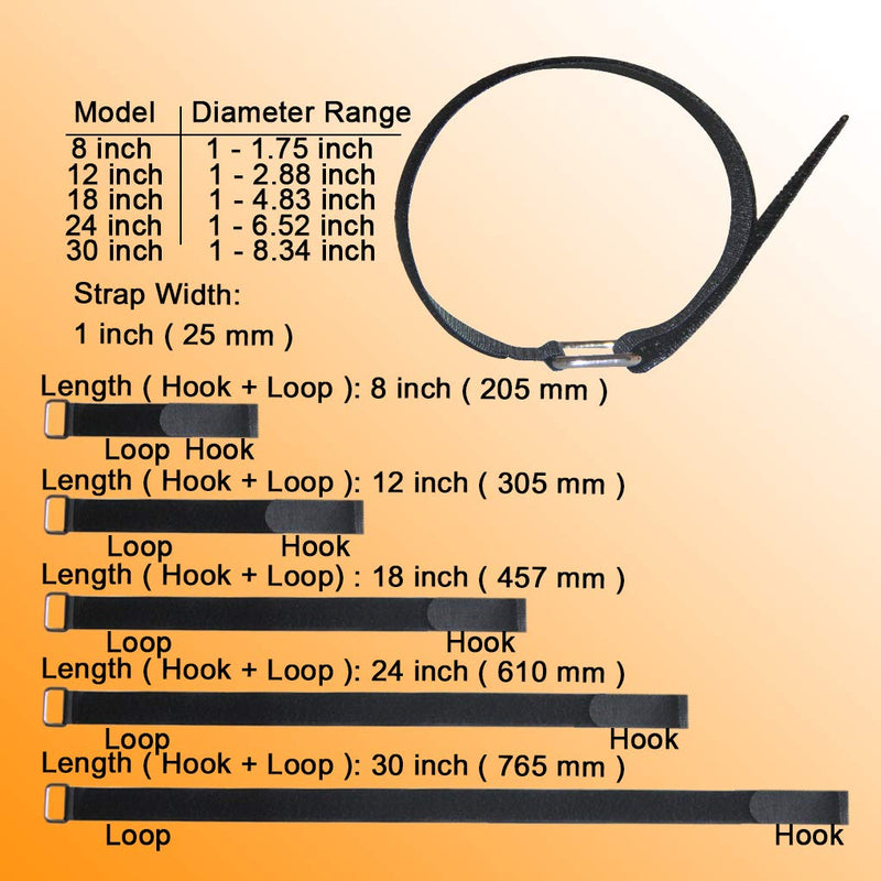  [AUSTRALIA] - VIGAER 8"-12"-18"-24"-30" Reusable Fastening Cable Straps, 30 Pcs Securing Straps Adjustable Nylon Hook and Loop Cinch Cable Ties Down with Metal Buckle 8"-12"-18"-24"-30"