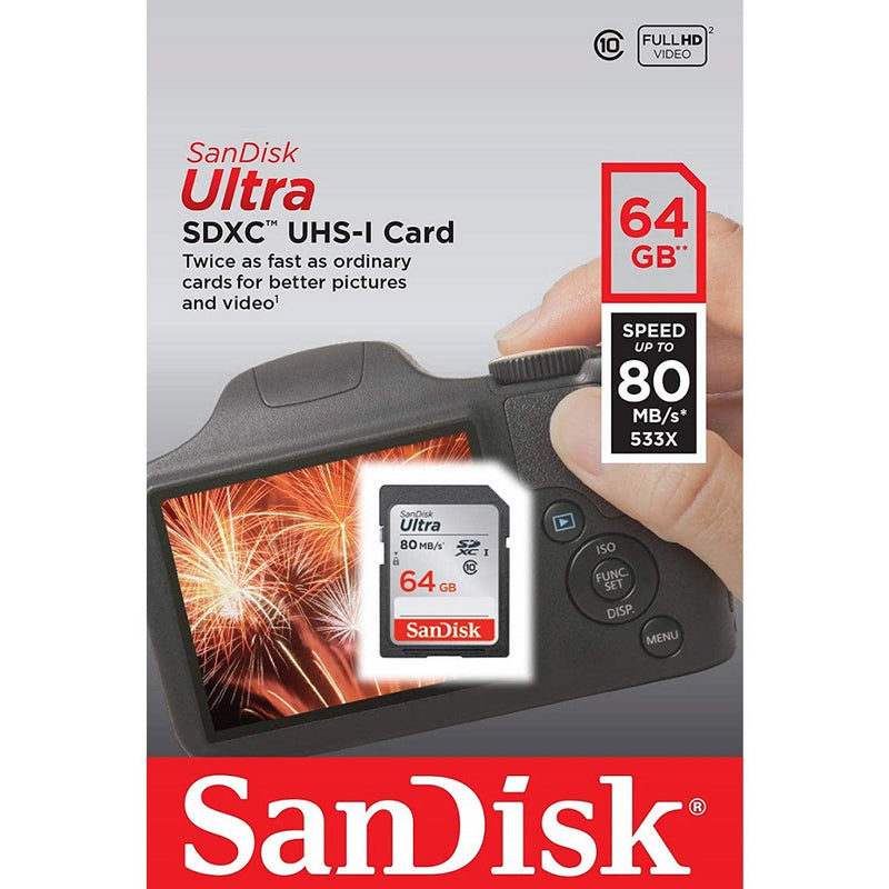 SanDisk Ultra 64GB Class 10 SDXC UHS-I Memory Card up to 80MB/s (SDSDUNC-064G-GN6IN) - LeoForward Australia