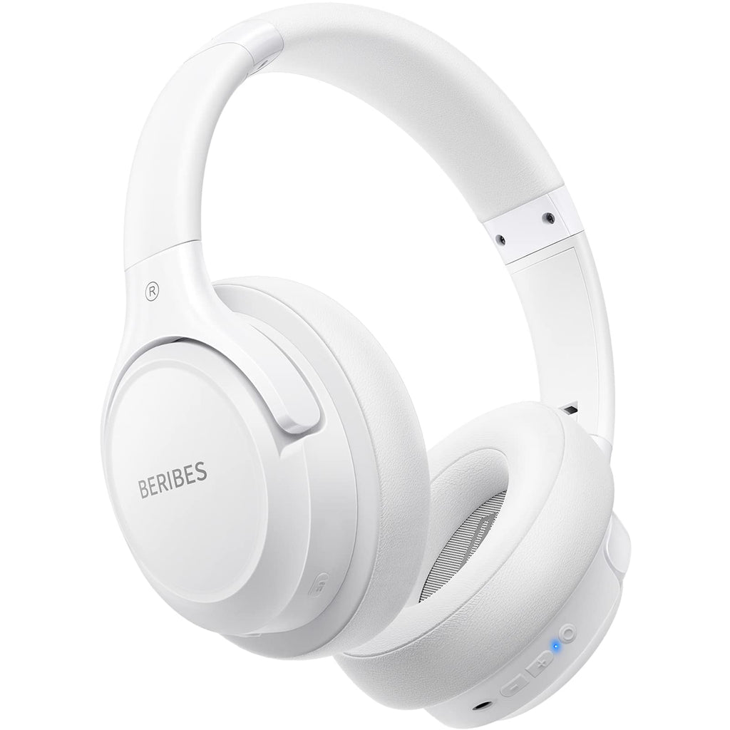  [AUSTRALIA] - Bluetooth Headphones Over Ear,BERIBES 65H Playtime and 6 EQ Music Modes Wireless Headphones with Microphone,HiFi Stereo Foldable Lightweight Headset, Deep Bass for Home Office Cellphone PC TV (White) White