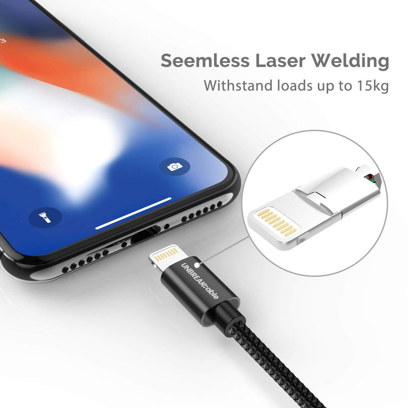 UNBREAKcable iPhone Charger Cable - [Apple MFi Certified] 6.6ft/2m Nylon Braided Apple Charger Lead USB Fast Charging Lightning Cable for iPhone 11/11 Pro/Max/SE 2020/X/XS/XR/XS Max/8/7/6 Plus, iPad 1 pack: 2M Black - LeoForward Australia