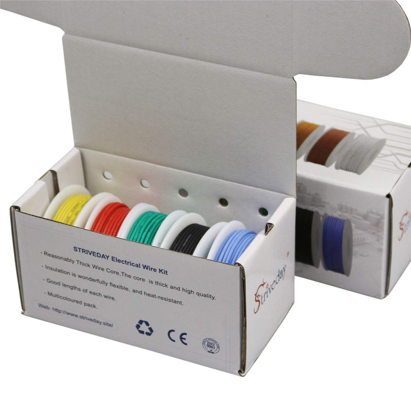  [AUSTRALIA] - Striveday™ 30 AWG Flexible Silicone Wire Electric wire 30 gauge Tinned Copper Hook Up Wire 300V Cables electronic stranded wire 150℃ cable electrics DIY BOX-1 30AWG Silicone wire Box1=Red+Blue+Green+Yellow+Black
