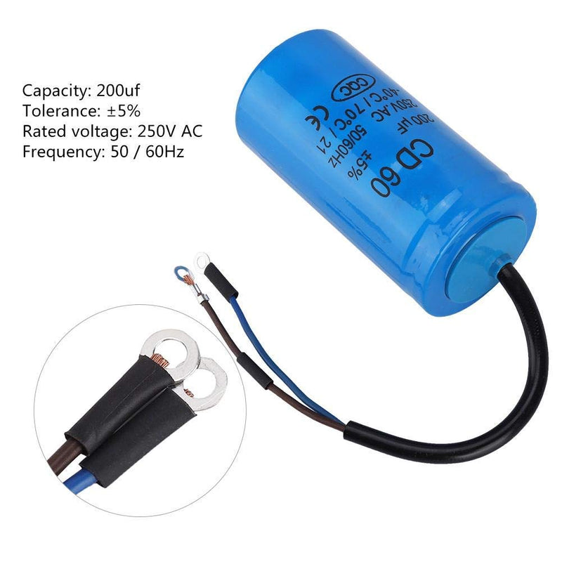  [AUSTRALIA] - CD60 200uF run capacitor with wire lead 250VAC 50/60Hz for engine air compressor