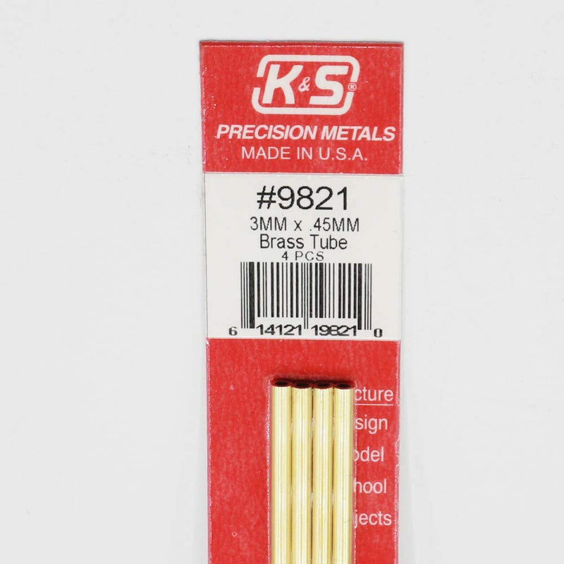 K&S Precision Metals 9821 Round Brass Tube, 3mm O.D. X .45mm Wall Thickness X 300mm Long, 4 Pieces per Pack, Made in The USA - LeoForward Australia