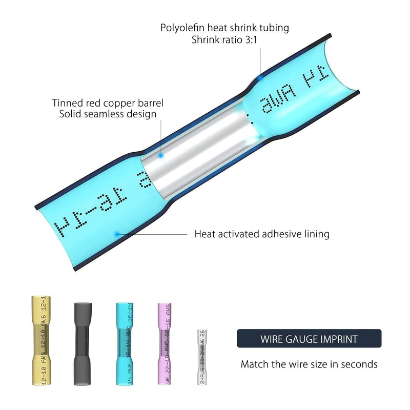  [AUSTRALIA] - Heat Shrink Butt Connectors, 50Pcs 12-10 AWG Yellow Insulated Waterproof Electrical Wire Connectors Automotive Marine Grade Wire Crimp Terminals Butt Splices, Ideal for Boat, Truck, Stereo - Yellow [12-10 AWG] x 50