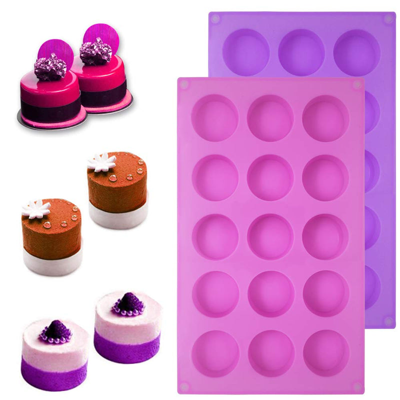 [AUSTRALIA] - SENHAI 3 Pcs 15 Holes Cylinder Silicone Molds for Making Chocolate Candy Soap Muffin Cupcake Brownie Cake Pudding Baking Cookie - Purple Blue Pink