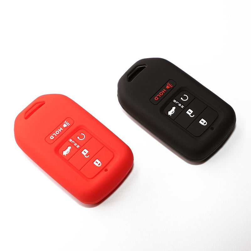  [AUSTRALIA] - Hvasun Black Red Full Protective Silicone Fob Key Cover Rubber Case 5 Buttons Compatible with 2015 2016 2017 2018 Civic Accord EX-L Pilot CR-V Smart Key Red Black