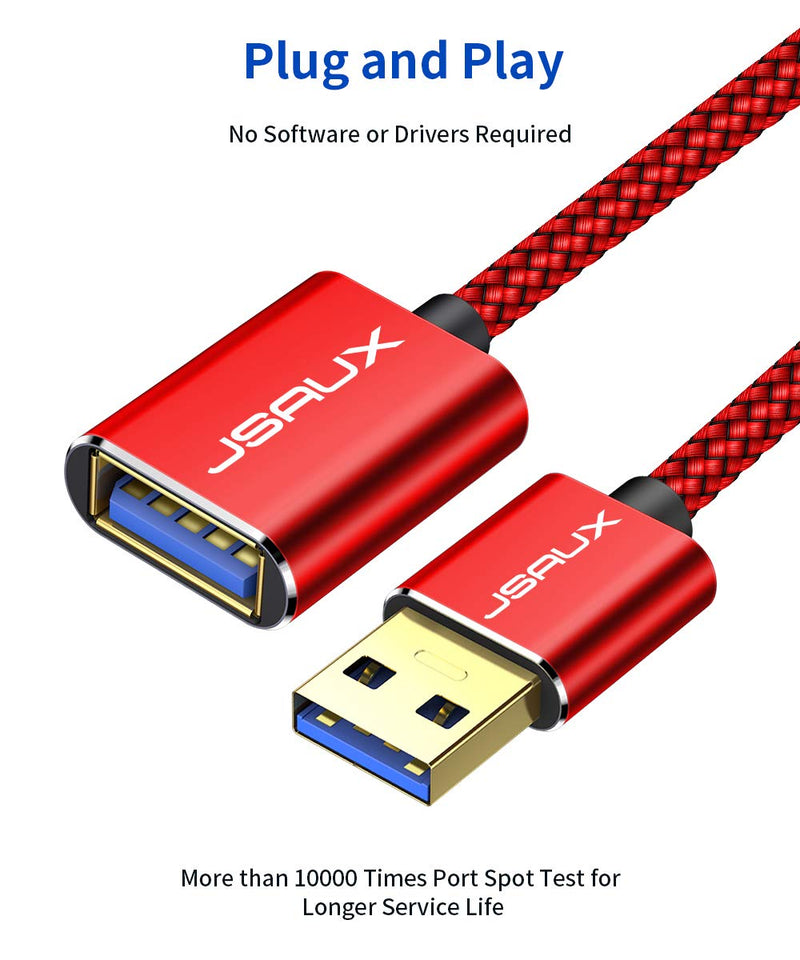  [AUSTRALIA] - JSAUX USB 3.0 Extension Cable 6.6FT, USB A Male to Female Extension Cord Durable Braided Material Fast Data Transfer Compatible with USB Keyboard, Flash Drive, Hard Drive, Playstation, Xbox-Red Red