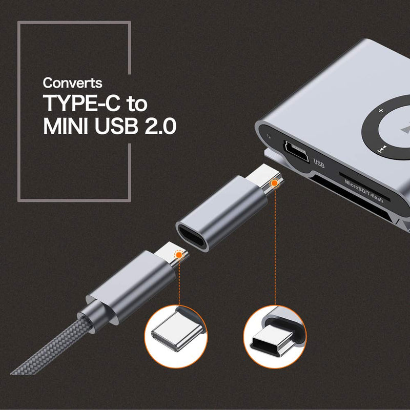  [AUSTRALIA] - USB C to Mini USB 2.0 Adapter, (2-Pack)Type C Female to Mini USB 2.0 Male Convert Connector Support Charge & Data Sync Compatible GoPro Hero 3+, MP3 Players, Dash Cam, Digital Camera, GPS Receiver etc