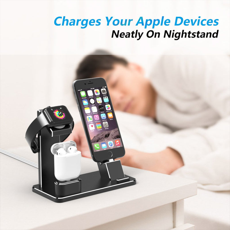 XUNMEJ for Apple Watch Charging Dock, 4 in1 Aluminum iPhone Watch AirPods Charger Stand Station Holder for Apple iWatch 6 SE 5 4 , AirPods Pro/2/1,iPhone 12, XS X Max XR 7 6, iPad 2020 (Black) Black - LeoForward Australia